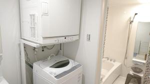 un piccolo bagno con lavatrice e lavandino di Premium Cottage Comfort Okinawa a Onna Altre 54 foto