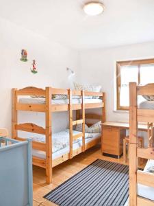 a room with two bunk beds and a desk at Schlossberghof in Marktrodach