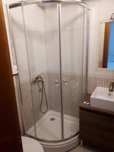 a bathroom with a shower and a toilet and a sink at Guesthouse Mare Bar in Bar +47 photos