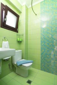 a bathroom with a toilet and a sink and a shower at Villa Ermioni Apartments in Limenaria