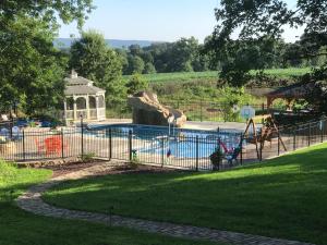 a swimming pool with a slide in a park at Carriage Stop Bed & Breakfast in Palmyra