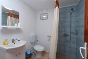 Un baño con inodoro, lavabo y ducha. en La Livada, en Greci 45 fotos más