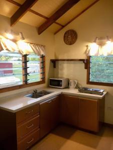 a kitchen with a sink and a microwave at Tavake Villa in Arutanga