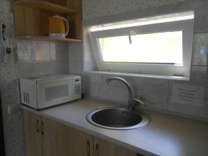 a kitchen with a sink and a microwave at квартира-студия в г. Кропивницком (Кировограде) in Kropyvnytskyi