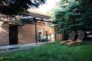 two chairs and a table in a yard at Rotkäppchen in Kratzeburg