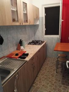 Il comprend une cuisine équipée d'une cuisinière et d'un comptoir. dans l'établissement Apartament Damita, à Mangalia
