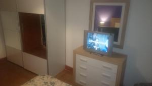 un televisor sentado en la parte superior de un tocador en un dormitorio en Bonhome Posío Termal en Ourense