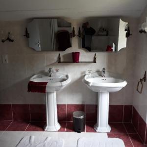 a bathroom with two sinks and a mirror at Maison Lalanne in Castelnau-Chalosse +17 photos