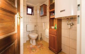 a small bathroom with a toilet and a sink at Altes Presshaus in Eberau