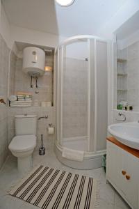 a bathroom with a shower and a toilet and a sink at Apartment Maja in Dubrovnik