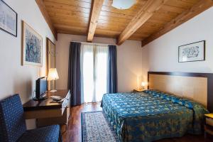 a hotel room with a bed and a desk and a television at Aris Hotel in Bellaria-Igea Marina