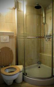 y baño con ducha, aseo y bañera. en Apartmán Slnečnica, en Poprad