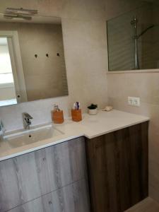 サン・アントニオ・デ・カランジャにあるEdén Playaのバスルーム(洗面台、鏡付)