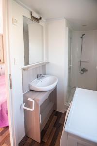 bagno con lavandino e specchio di Camping Media Mobile Homes in Brioni Sunny Camping a Pola (Pula)
