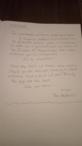 Giogarakis Suites في إليوناس: رسالة مكتوبة بخط اليد على ورقة