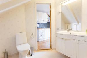 un baño con inodoro y lavabo en Fjord View Apartments, en Stavanger