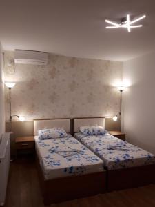 a bedroom with two beds and a plane at Casa Pozitiv Relax in Buzau