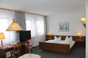希爾波爾茨泰因的住宿－森德斯道菲酒店，一间卧室配有一张床、一张书桌和一台电视