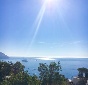 a view of the ocean with a ship in the water at Hotel Villa Delle Palme in Positano in Positano