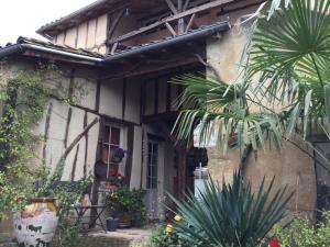 a house with a palm tree in front of it at "Au campaner" chambres dans maison gasconne in Barran