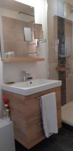 a bathroom with a sink and a mirror and a toilet at Le jardin bernard PERRIER in Montbazin +26 photos