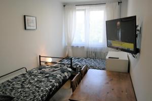 グディニャにあるGdynia Kamienna Góraのベッドルーム(ベッド1台、薄型テレビ付)