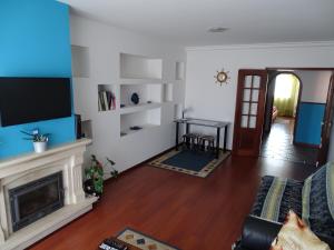 a living room with a fireplace and a tv at Apartment Vagueira in Gafanha da Vagueira