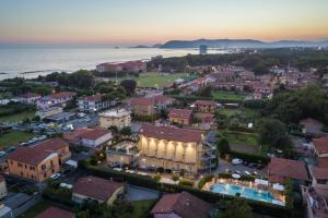 an aerial view of a town next to the ocean at Hotel Villa Tiziana in Marina di Massa