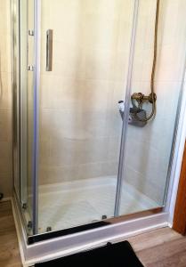 a shower with a glass door in a bathroom at Grandpa Beach House in Alicante