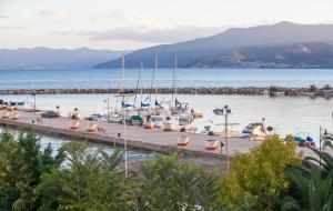 a group of boats docked at a dock in the water at Alexandros Boutique Hotel in Nafplio