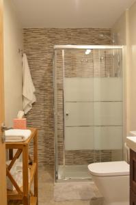 ロザスにあるArkadia Apartaments 2.1のバスルーム(ガラス張りのシャワー、トイレ付)