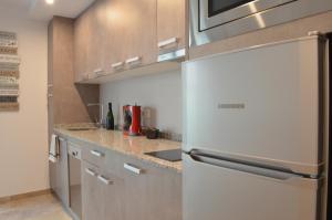 羅薩斯的住宿－Arkadia Apartaments 2.1，厨房配有冰箱和台面