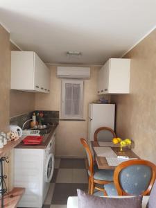 蓬泰加雷里亞的住宿－Dana，一间带桌子和冰箱的小厨房