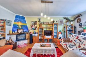 a living room with a couch and a fireplace at Casa Nana in Cadima