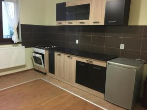 a kitchen with a stove and a microwave at Casa in zona linistita, Campia Turzii in Cîmpia Turzii