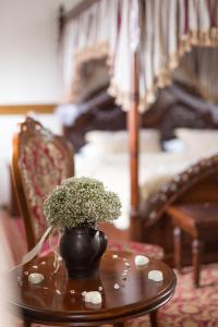 a vase of flowers on a table in a living room at Zámek Lužec Spa & Wellness Resort in Karlovy Vary