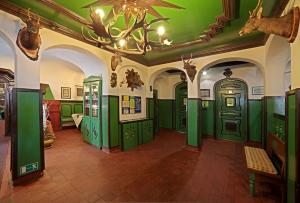 Zimmer mit grünen Türen in einem Gebäude in der Unterkunft Hotel Zelený Dům in Boží Dar