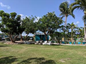 a park with palm trees and a swimming pool at Coconut Cay Resort in Marathon