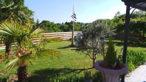 a garden with palm trees and a fence at Casa Bihan Ty Coat in Lannion