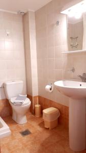 a bathroom with a white toilet and a sink at Creta Spirit in Plakias