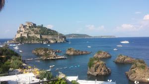 a view of an island with boats in the water at Cartaromana House in Ischia