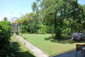 a yard with a picnic table and a tree at Villa Lucia in Marina di Pietrasanta