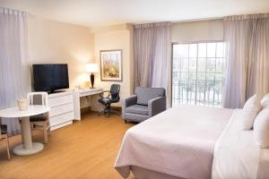 a hotel room with a bed and a desk and a television at iStay Hotel Ciudad Juarez in Ciudad Ju&aacute;rez