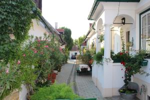 a street in a small town with flowers at Appartement "Blumengassl" in Mörbisch am See
