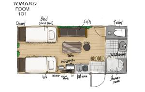 einen Grundriss eines winzigen Hauses in der Unterkunft TOMARO Osaka Bay in Osaka