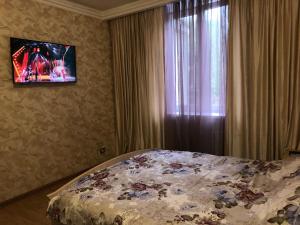 ウラジカフカスにあるTwo-Bedroom Apartment on Vatutinaのベッドルーム1室(ベッド1台、壁掛けテレビ付)