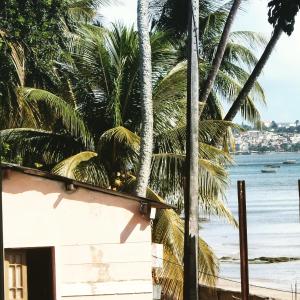 a view of the beach from a house with palm trees at Virada em 2024 Salvador Quarto charmoso em Salvador in Salvador