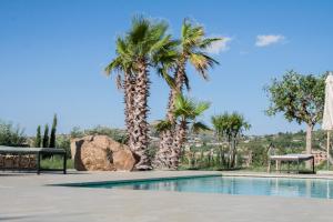 ein Pool mit zwei Palmen im Hintergrund in der Unterkunft Resort Fontes Episcopi in Aragona