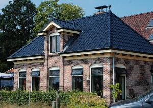 una casa con un tetto nero sopra di B&B Zandhuizen a Zandhuizen