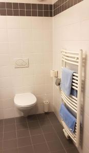 ein Badezimmer mit einem WC und einem Handtuchhalter in der Unterkunft Frühstückspension Winter in Gössendorf